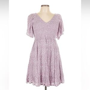 In Loom Lavender Floral V-Neck Flutter Sleeve Mini Dress
